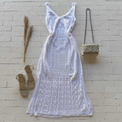 Dondoca_com_br Vestido Trico Midi Detalhado Com Fenda Off