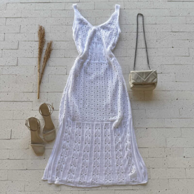 Dondoca_com_br Vestido Trico Midi Detalhado Com Fenda Off