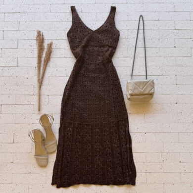 Dondoca_com_br Vestido Trico Midi Detalhe Lurex Com Fenda Cafe