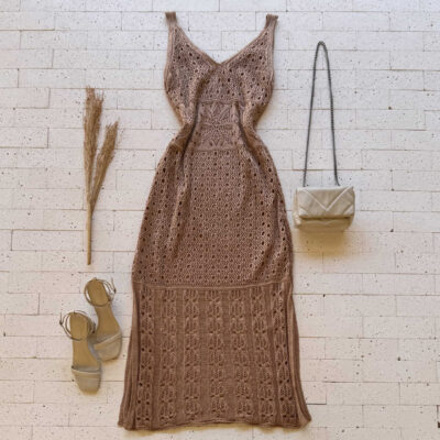 Dondoca_com_br Vestido Trico Midi Detalhe Lurex Com Fenda Nude