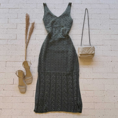 Dondoca_com_br Vestido Trico Midi Detalhe Lurex Com Fenda Verde