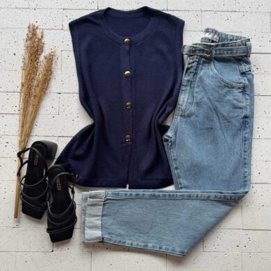 Dondoca_com_br Blusa Modal Detalhe Botoes Marinho