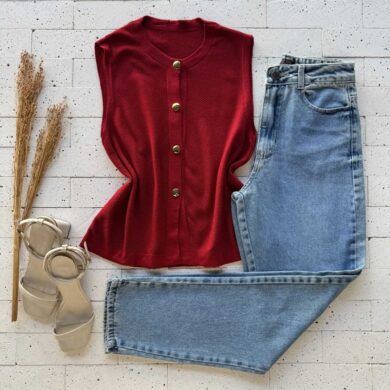 Dondoca_com_br Blusa Modal Detalhe Botoes Vermelho