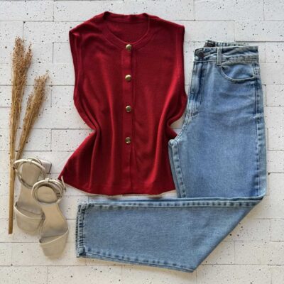Dondoca_com_br Blusa Modal Detalhe Botoes Vermelho
