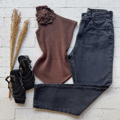 Dondoca_com_br Body Modal Um Ombro So Detalhe Flor Cafe