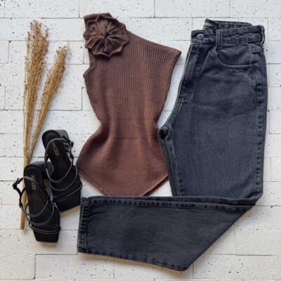 Dondoca_com_br Body Modal Um Ombro So Detalhe Flor Cafe