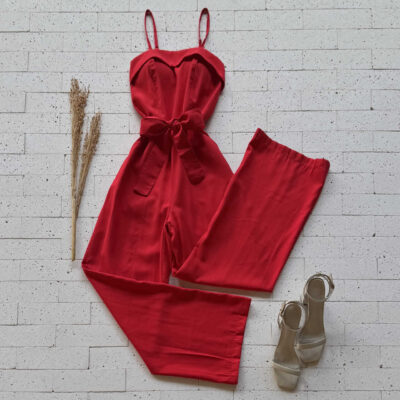 Dondoca_com_br Macacao Marrant Com Bojo E Cinto Faixa Vermelho