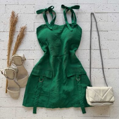 Dondoca_com_br Macaquinho Cargo Marrant Com Alca Lacinho Verde