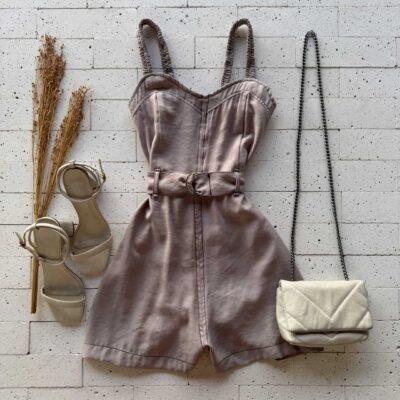 Dondoca_com_br Macaquinho Marrant Alca Drapeada E Cinto Nude