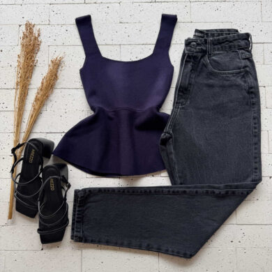 Dondoca_com_br Regata Modal Peplum Basic Marinho