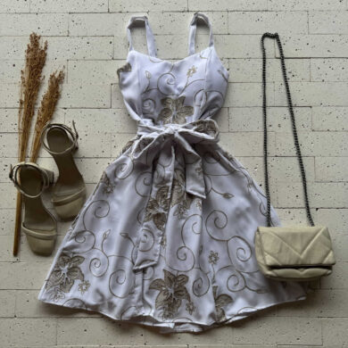 Dondoca_com_br Vestido Bordado Alcinha E Amarracao Fixa Off Com Dourado