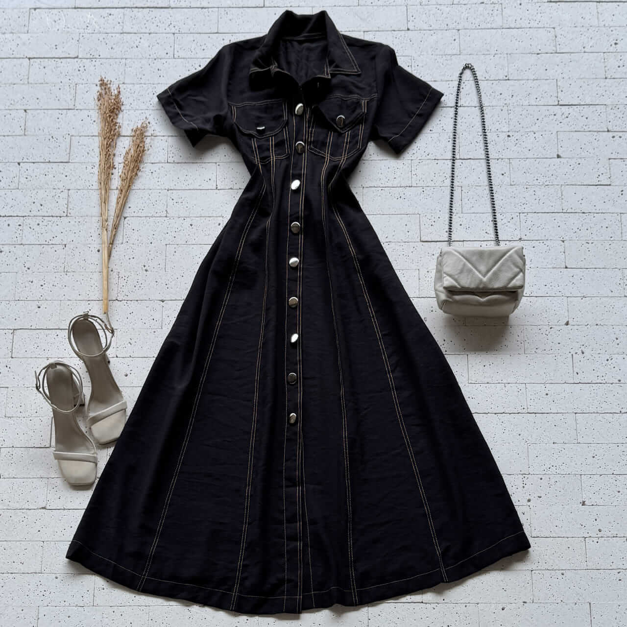 Dondoca_com_br Vestido Chemise Longuete Preto Dondoca_com_br Vestido Chemise Longuete Preto