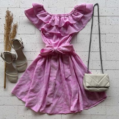 Dondoca_com_br Vestido Ciganinha Bordado Com Amarracao Fixa Rosa