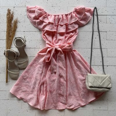 Dondoca_com_br Vestido Ciganinha Bordado Com Amarracao Fixa Rosa Claro