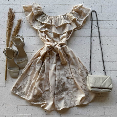 Dondoca_com_br Vestido Ciganinha Bordado Lurex Com Amarracao Fixa Nude