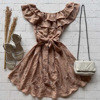 Dondoca_com_br Vestido Ciganinha Bordado Lurex Com Amarracao Fixa Nude