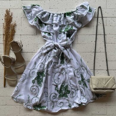 Dondoca_com_br Vestido Ciganinha Bordado Lurex Com Amarracao Fixa Off E Verde