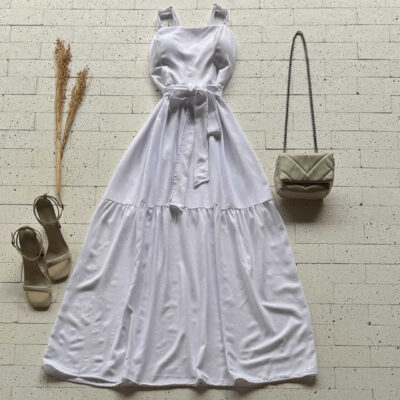 Dondoca_com_br Vestido Longo Detalhado Alcinha E Amarracao Fixa Off