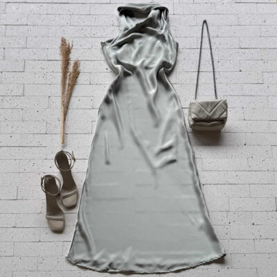 Dondoca_com_br Vestido Longuete Acetinado Com Gola Lenco Verde