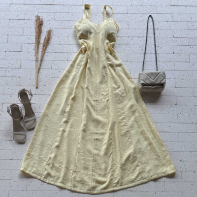 Dondoca_com_br Vestido Longuete Marrant Pespontado Amarelo