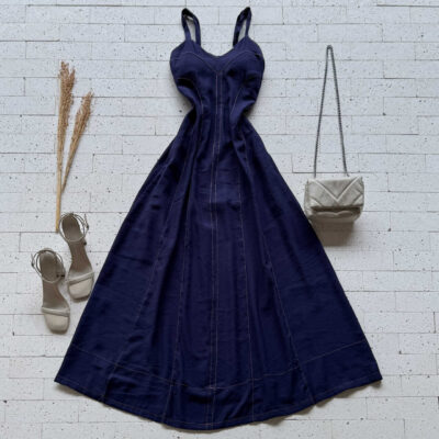 Dondoca_com_br Vestido Longuete Marrant Pespontado Marinho
