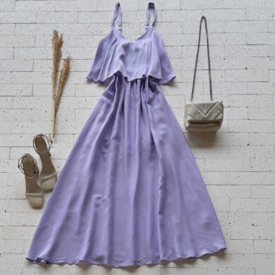 Dondoca_com_br Vestido Midi Com Babado No Busto Lavanda