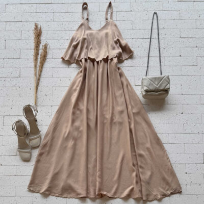 Dondoca_com_br Vestido Midi Com Babado No Busto Nude