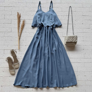 Dondoca_com_br Vestido Midi Com Babado No Busto Petroleo