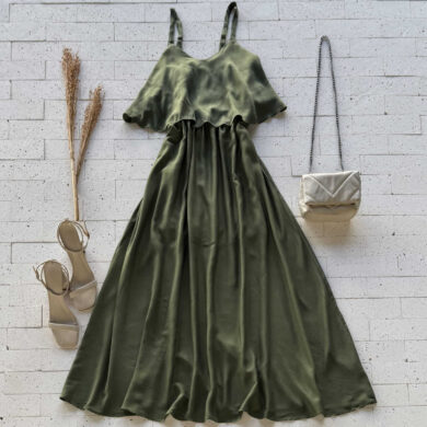 Dondoca_com_br Vestido Midi Com Babado No Busto Verde