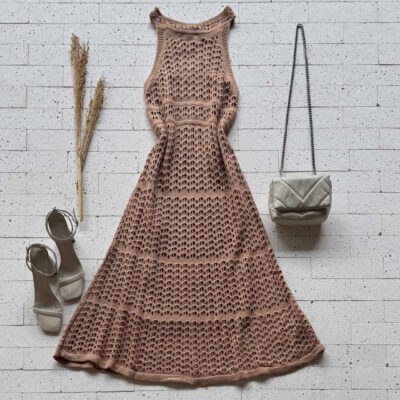 Dondoca_com_br Vestido Midi Trico Detalhado Soltinho Nude