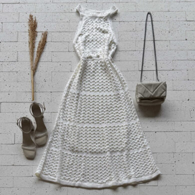 Dondoca_com_br Vestido Midi Trico Detalhado Soltinho Off