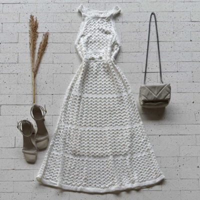 Dondoca_com_br Vestido Midi Trico Detalhado Soltinho Off