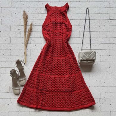 Dondoca_com_br Vestido Midi Trico Detalhado Soltinho Vermelho