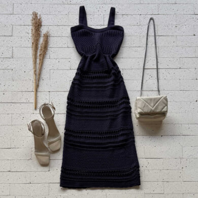 Dondoca_com_br Vestido Trico Midi Detalhado Marinho
