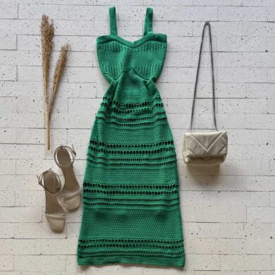 Dondoca_com_br Vestido Trico Midi Detalhado Verde