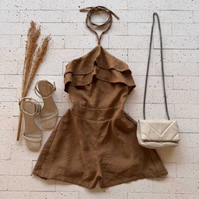 Dondoca_com_br Macaquinho Feminino Com Babado No Busto Nude