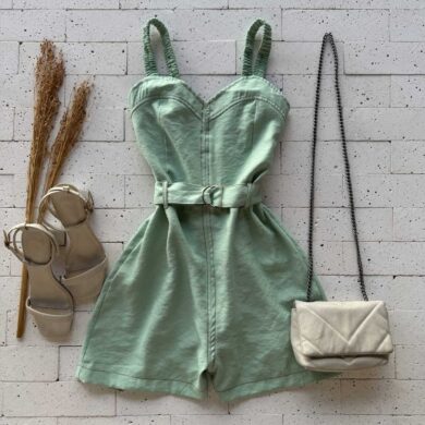 Dondoca_com_br Macaquinho Marrant Alca Drapeada E Cinto Pistache