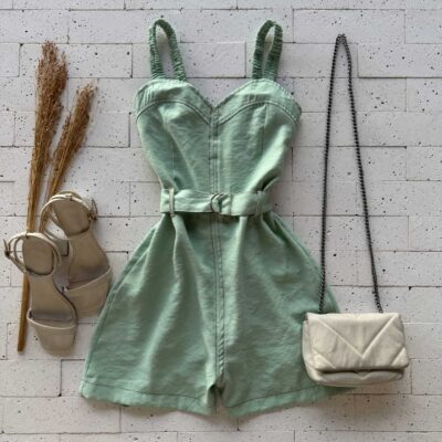 Dondoca_com_br Macaquinho Marrant Alca Drapeada E Cinto Pistache