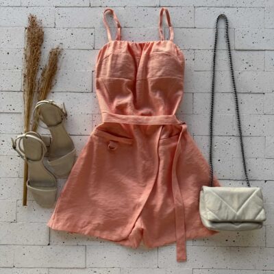 Dondoca_com_br Macaquinho Marrant Detalhe Faixa Lateral Laranja