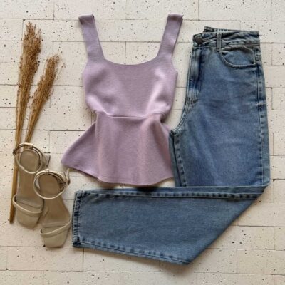 Dondoca_com_br Regata Modal Peplum Basic Lilas