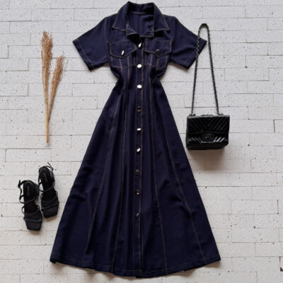 Dondoca_com_br Vestido Chemise Longuete Marinho