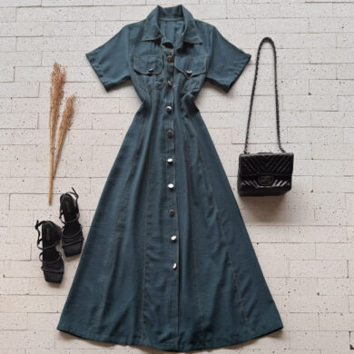 Dondoca_com_br Vestido Chemise Longuete Petroleo