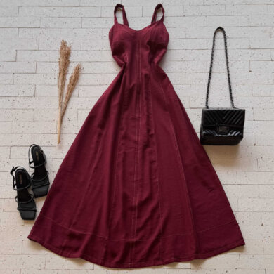 Dondoca_com_br Vestido Longuete Marrant Pespontado Marsala