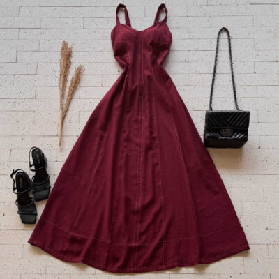 Dondoca_com_br Vestido Longuete Marrant Pespontado Marsala