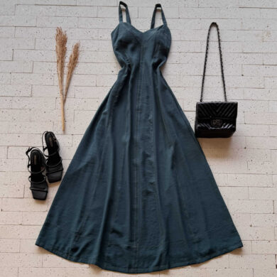 Dondoca_com_br Vestido Longuete Marrant Pespontado Petroleo