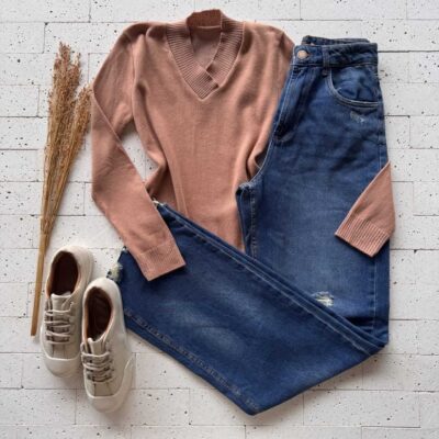 Dondoca_com_br Blusa Trico Gola V Basic Nude