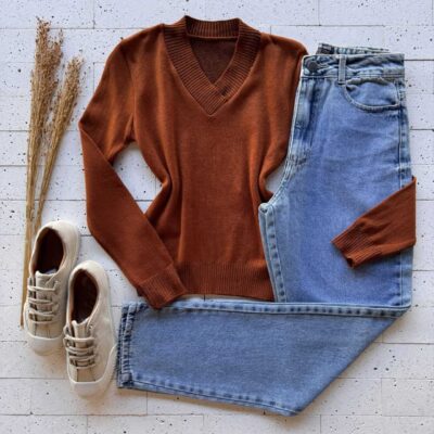 Dondoca_com_br Blusa Trico Gola V Basic Telha