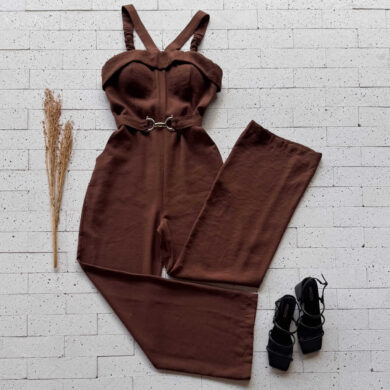 Dondoca_com_br Macacao Com Cinto De Fivela Dourada E Bojo Cafe