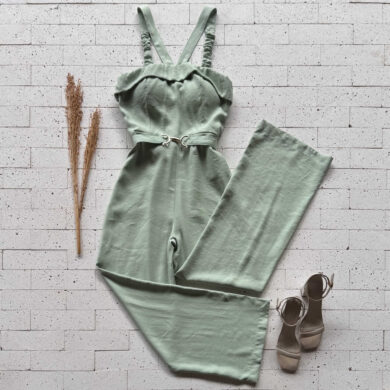 Dondoca_com_br Macacao Com Cinto De Fivela Dourada E Bojo Pistache