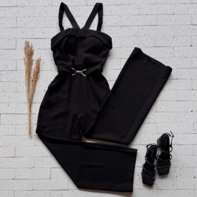 Dondoca_com_br Macacao Com Cinto De Fivela Dourada E Bojo Preto